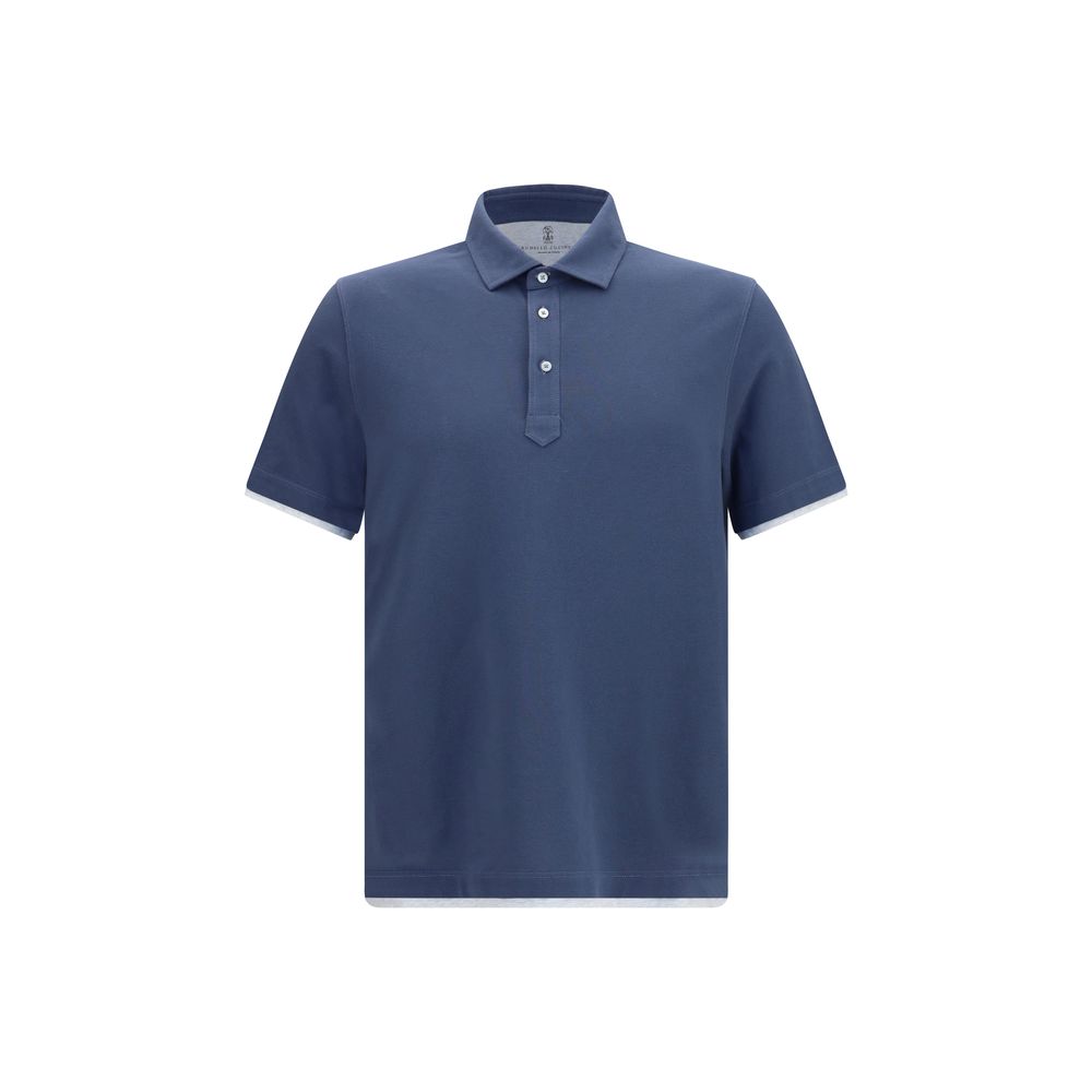 Polo Shirt by Brunello Cucinelli for men in cotton blue presents a crisp silhouette, artfully detailed with a crisp and crisp .