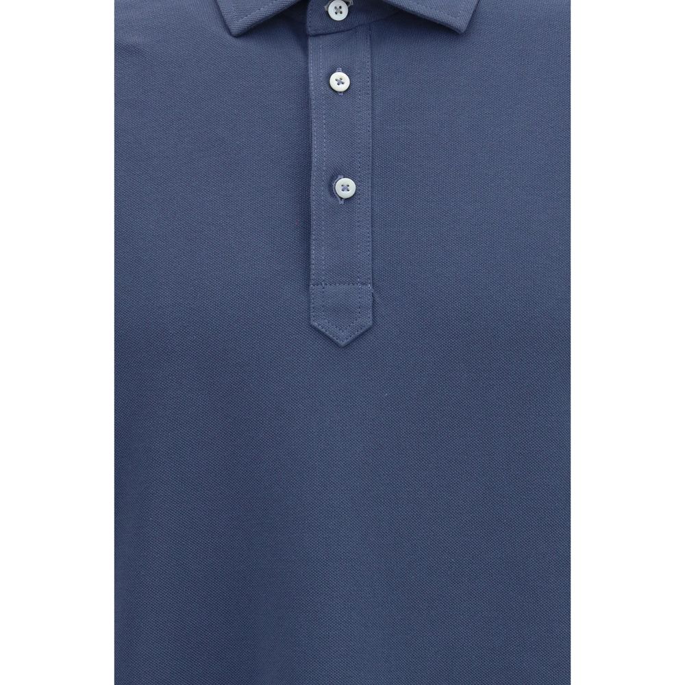 Polo Shirt by Brunello Cucinelli for men in cotton blue showcases a sharp silhouette, detailed with a refined and sharp for a sophisticated finish.