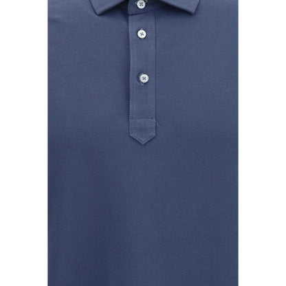 Polo Shirt by Brunello Cucinelli for men in cotton blue showcases a sharp silhouette, detailed with a refined and sharp for a sophisticated finish.