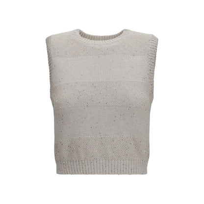 Sweatshirt by Brunello Cucinelli for women in polyester cotton & sequins beige features an magnificent silhouette, showcasing a sophisticated round neckline and sleeveless detail for a truly magnificent finish.