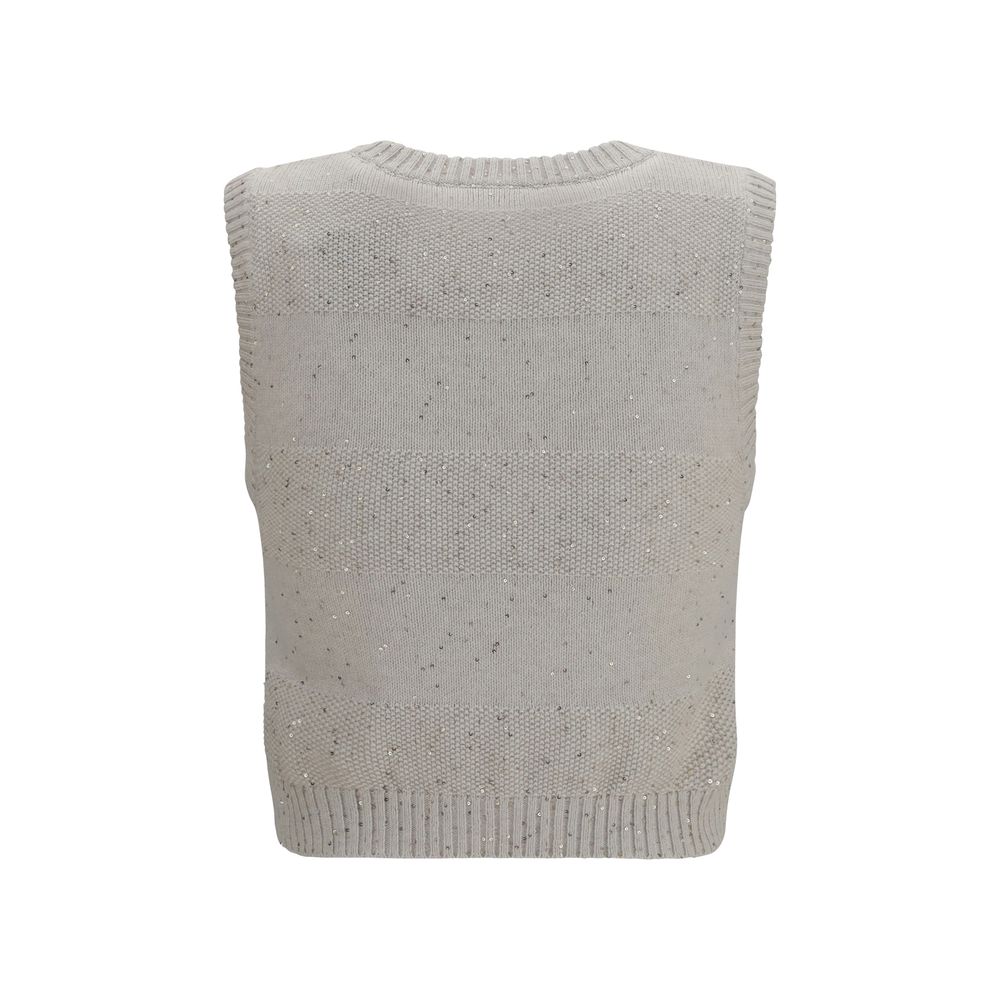Sweatshirt by Brunello Cucinelli for women in polyester cotton & sequins beige presents a smart casual silhouette, featuring a smart casual round neckline and for a sophisticated look.