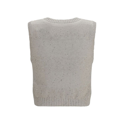 Sweatshirt by Brunello Cucinelli for women in polyester cotton & sequins beige presents a smart casual silhouette, featuring a smart casual round neckline and for a sophisticated look.