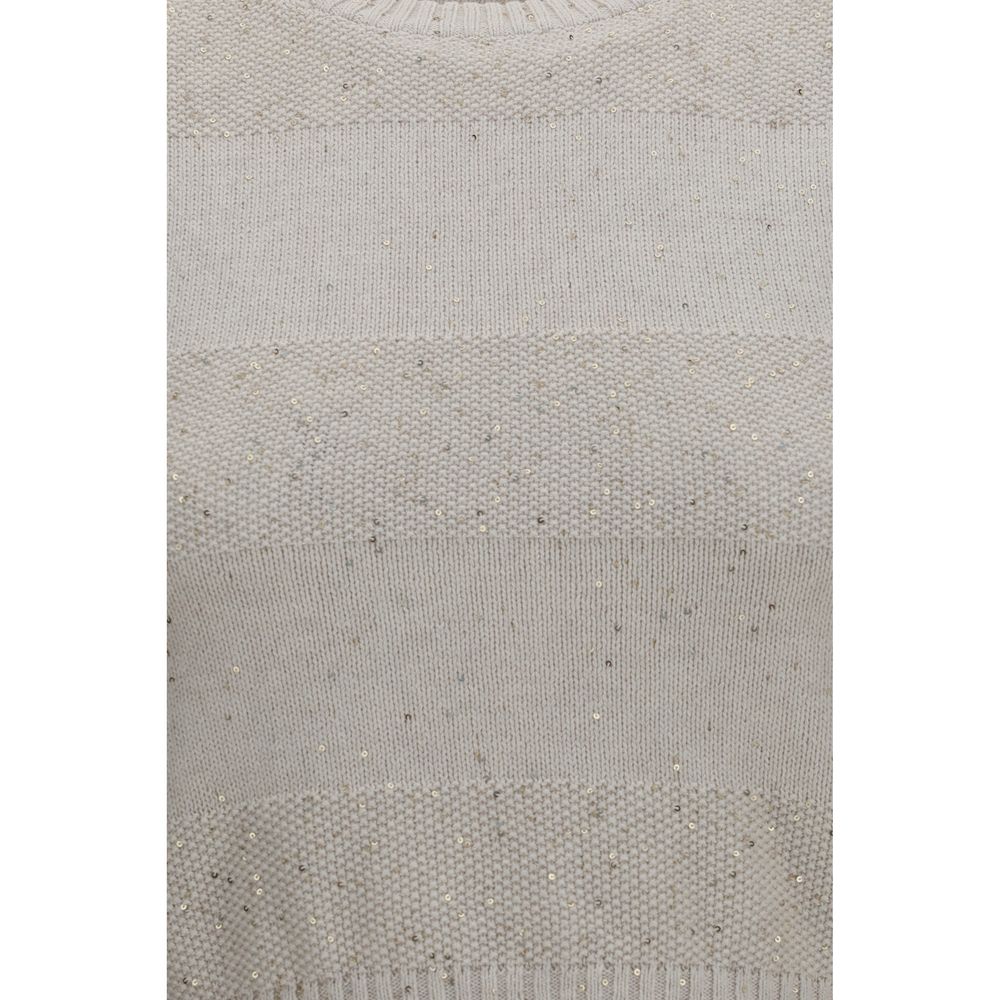 Sweatshirt by Brunello Cucinelli for women in polyester cotton & sequins beige features an enviable silhouette, showcasing a premium and refined for a truly enviable finish.