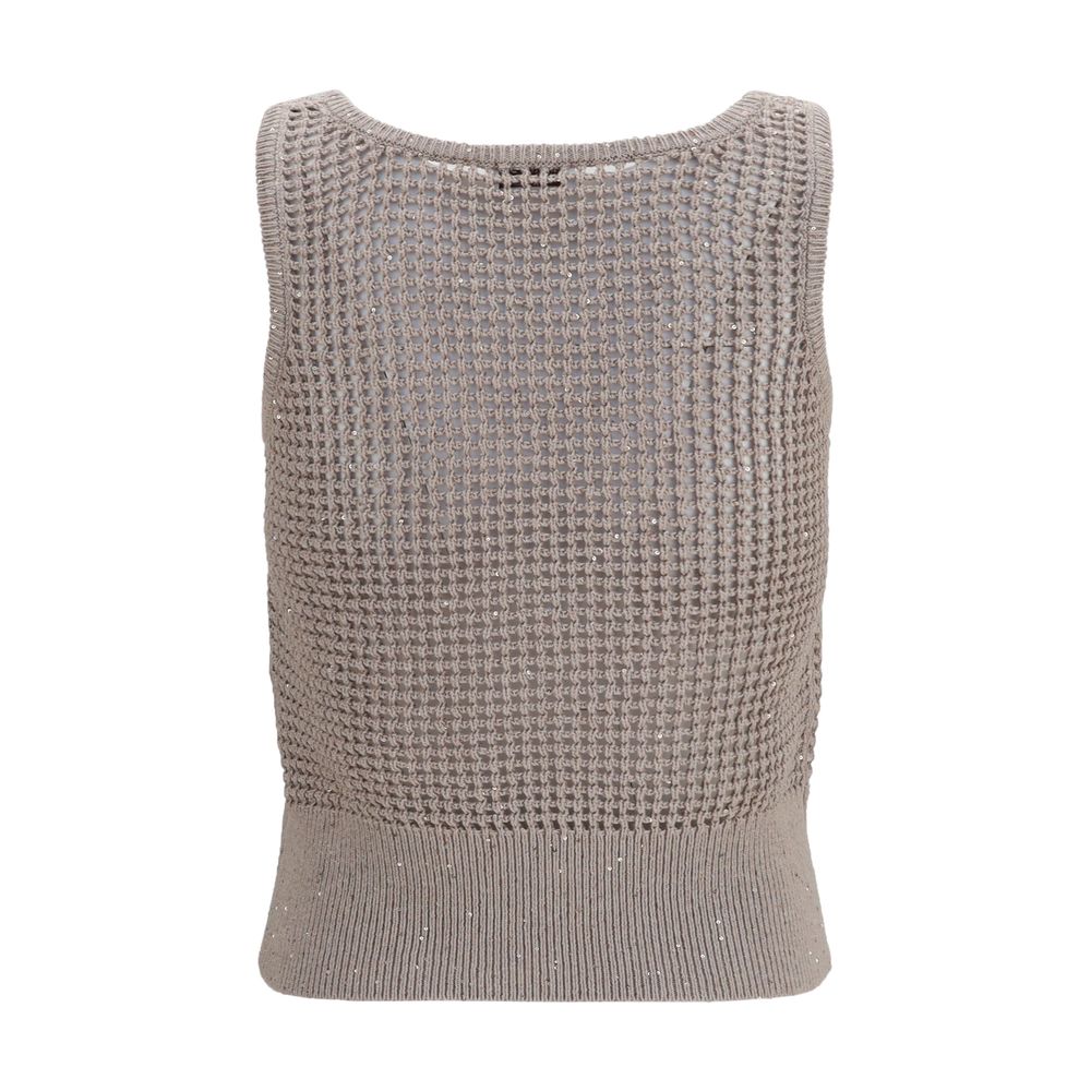 Tank Top by Brunello Cucinelli for women in polyester cotton & sequins beige & natural showcases a sublime silhouette, with and round neckline details for a sublime finish.