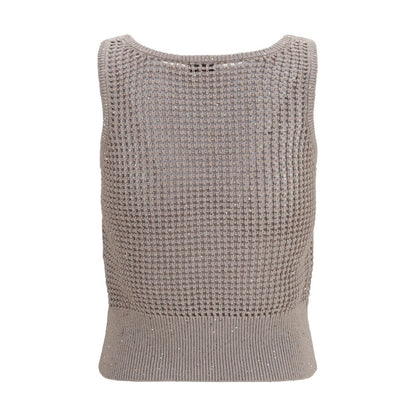 Tank Top by Brunello Cucinelli for women in polyester cotton & sequins beige & natural showcases a sublime silhouette, with and round neckline details for a sublime finish.