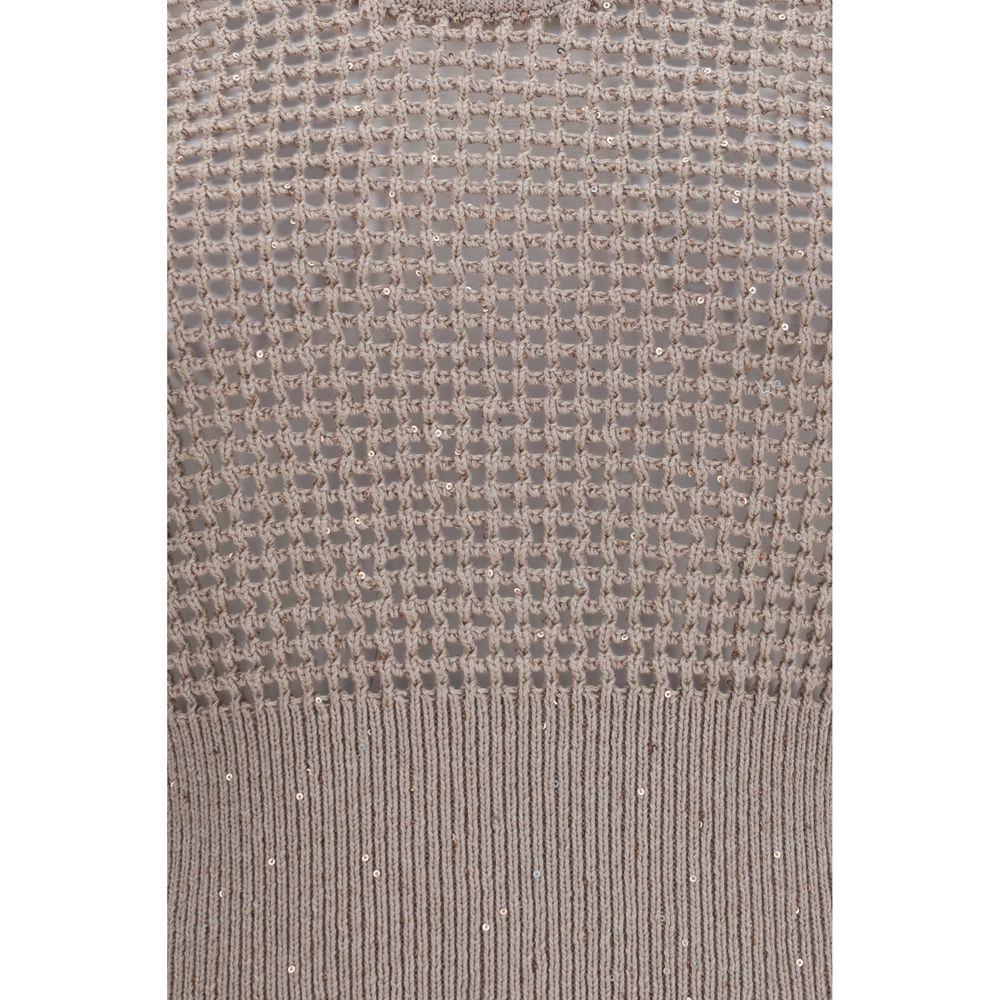 Tank Top by Brunello Cucinelli for women in polyester cotton & sequins beige & natural showcases a meticulous silhouette, artfully finished with a meticulous and for a sophisticated, meticulous look.