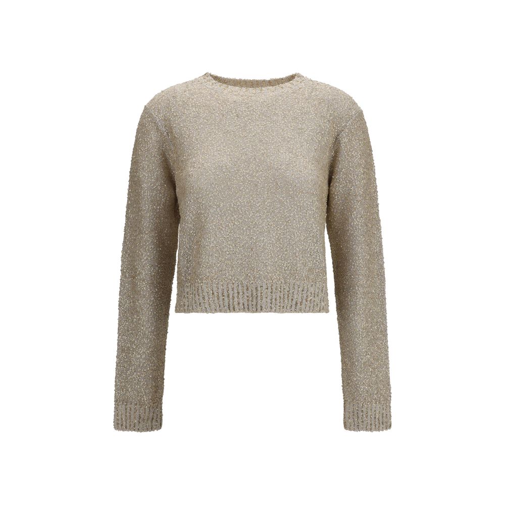 Sweatshirt by Brunello Cucinelli for women in linen capra leather & sequins beige features a unrivaled silhouette with a refined round neckline and unrivaled long-sleeve detailing for a sophisticated look.