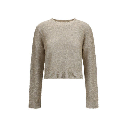 Sweatshirt by Brunello Cucinelli for women in linen capra leather & sequins beige features a unrivaled silhouette with a refined round neckline and unrivaled long-sleeve detailing for a sophisticated look.