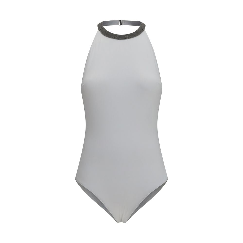 One-Piece Swimsuit by Brunello Cucinelli for women in stretch polyamide white features a contemporary silhouette, showcasing the contemporary cut of this Women's Stretch Polyamide One-Piece Swimsuit for a sophisticated, contemporary beachwear aesthetic.