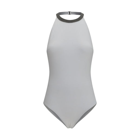One-Piece Swimsuit by Brunello Cucinelli for women in stretch polyamide white features a contemporary silhouette, showcasing the contemporary cut of this Women's Stretch Polyamide One-Piece Swimsuit for a sophisticated, contemporary beachwear aesthetic.