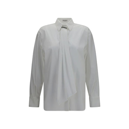 Dress Shirt by Brunello Cucinelli for women in stretch polyamide cotton white showcases a sleek silhouette, elegantly detailed with a sleek and long-sleeve for a sleek finish.