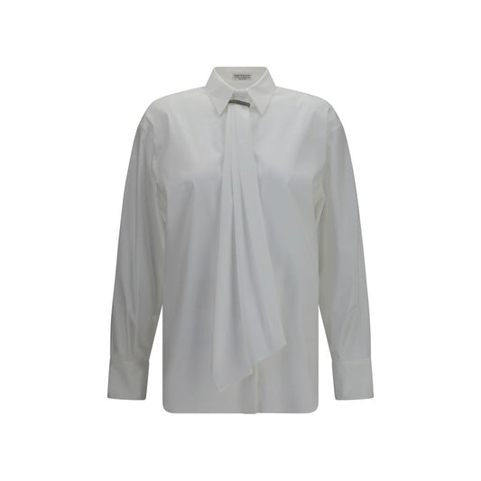 Dress Shirt by Brunello Cucinelli for women in stretch polyamide cotton white showcases a sleek silhouette, elegantly detailed with a sleek and long-sleeve for a sleek finish.