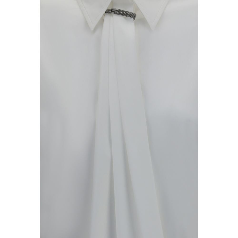 Dress Shirt by Brunello Cucinelli for women in stretch polyamide cotton white, featuring a nuanced and nuanced for a sophisticated finish.