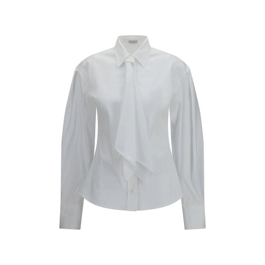 Dress Shirt by Brunello Cucinelli for women in stretch polyamide cotton white features an architectural silhouette with a refined long-sleeve and elegant for a architectural look.