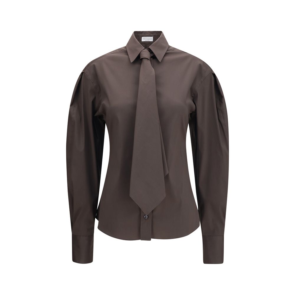 Dress Shirt by Brunello Cucinelli for women in stretch polyamide cotton brown features an polished silhouette, showcasing a sophisticated and long-sleeve detail for a truly polished finish.
