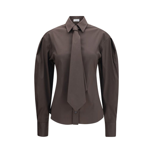 Dress Shirt by Brunello Cucinelli for women in stretch polyamide cotton brown features an polished silhouette, showcasing a sophisticated and long-sleeve detail for a truly polished finish.
