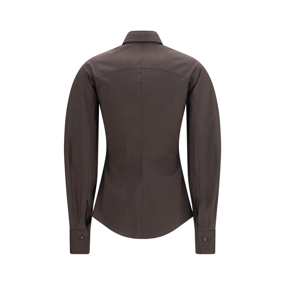 Dress Shirt by Brunello Cucinelli for women in stretch polyamide cotton brown showcases a sleek silhouette, elegantly detailed with a sleek and for a sleek finish.
