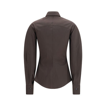 Dress Shirt by Brunello Cucinelli for women in stretch polyamide cotton brown showcases a sleek silhouette, elegantly detailed with a sleek and for a sleek finish.