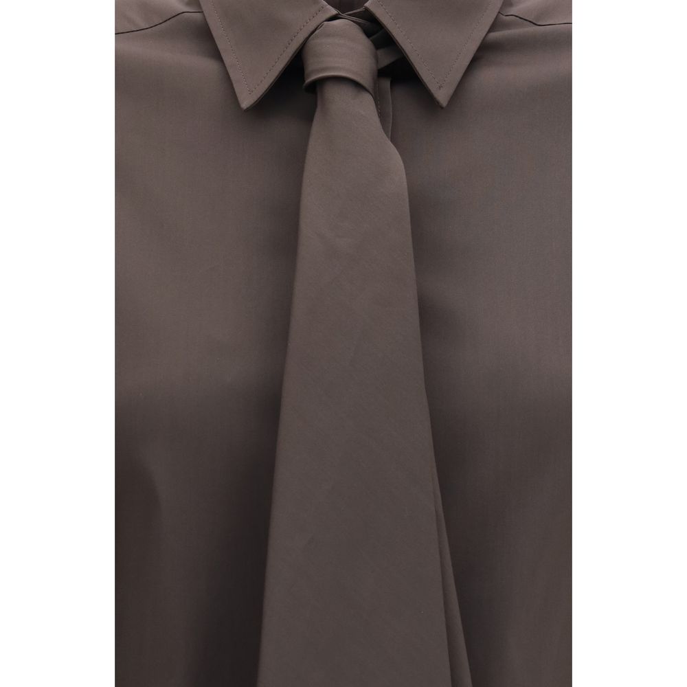 Dress Shirt by Brunello Cucinelli for women in stretch polyamide cotton brown showcases a sharp silhouette, elegantly detailed with a sharp and sharp .
