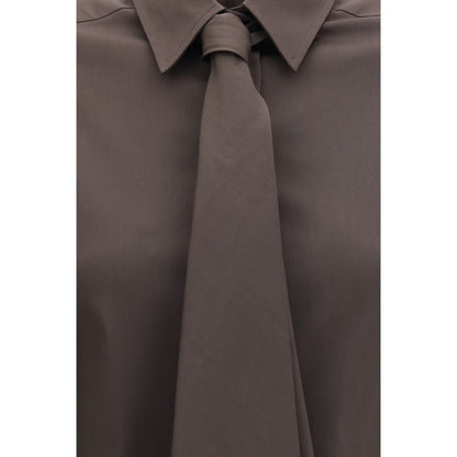 Dress Shirt by Brunello Cucinelli for women in stretch polyamide cotton brown showcases a sharp silhouette, elegantly detailed with a sharp and sharp .