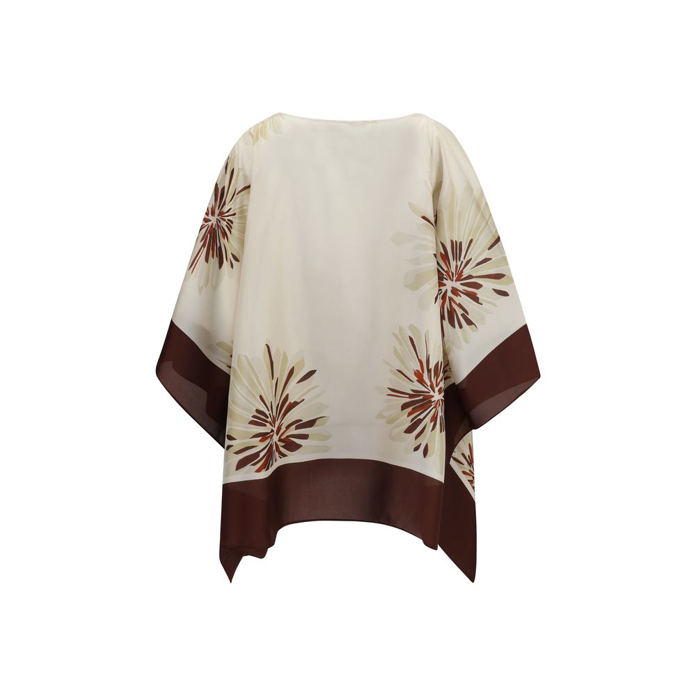 Blouse by Brunello Cucinelli for women in silk multicolor, patterned & floral showcases a sleek silhouette, elegantly detailed with a sleek v-neck neckline and for a sleek finish.