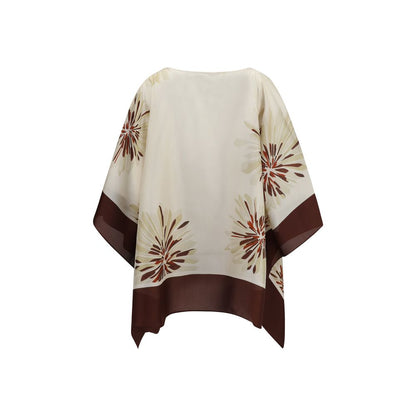 Blouse by Brunello Cucinelli for women in silk multicolor, patterned & floral showcases a sleek silhouette, elegantly detailed with a sleek v-neck neckline and for a sleek finish.