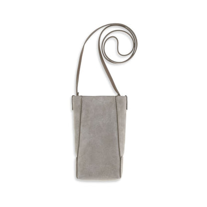 Mobile Phone Case by Brunello Cucinelli for women in bos taurus suede calf leather gray showcases a distinguished silhouette, beautifully capturing the signature design of the Bc Duo Bos Taurus Suede Calf Leather Mobile Phone Case.