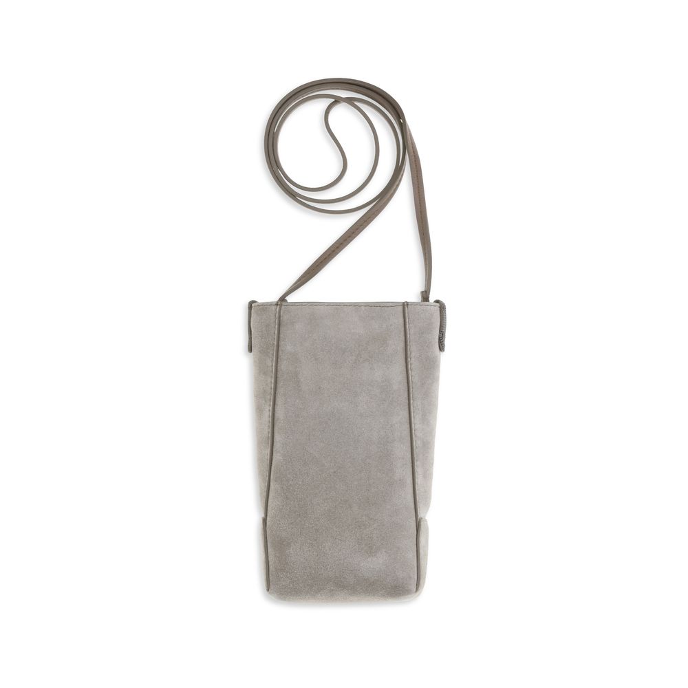 Mobile Phone Case by Brunello Cucinelli for women in bos taurus suede calf leather gray features a artisanal silhouette, capturing the artisanal style of the Bc Duo Bos Taurus Suede Calf Leather Mobile Phone Case collection.