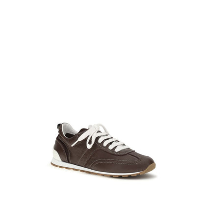 Athletic Sneakers by Brunello Cucinelli for women in bos taurus calf leather brown showcases a architectural silhouette, artfully capturing the essence of the Women's Athletic Bos Taurus Calf Leather Sneakers with its signature architectural athletic style construction.