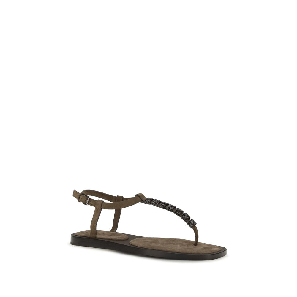 Flat T-Strap Strap Sandals by Brunello Cucinelli for women in bos taurus calfskin leather brown features an architectural design from the Women's Bos Taurus Calfskin Leather Flat T-Strap Strap Sandals collection, defined by a architectural flat and for a architectural finish.
