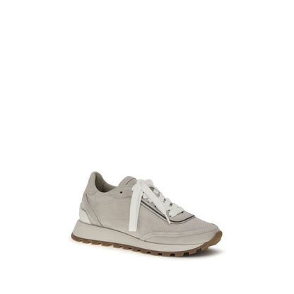 Athletic Sneakers by Brunello Cucinelli for women in bos taurus calf leather gray features an exquisite silhouette, showcasing the premium athletic style of the Women's Athletic Bos Taurus Calf Leather Sneakers with an exquisite finish.