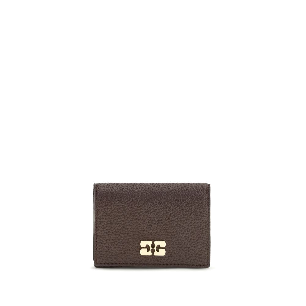 Cardholder Wallet by Ganni for women in tu polyester polyurethane grained leather brown, gold & signature presents a refined silhouette, artfully capturing the essence of the TU Polyester Polyurethane Grained Leather Cardholder Wallet design with sophisticated card-organization compact-design for a refined look.