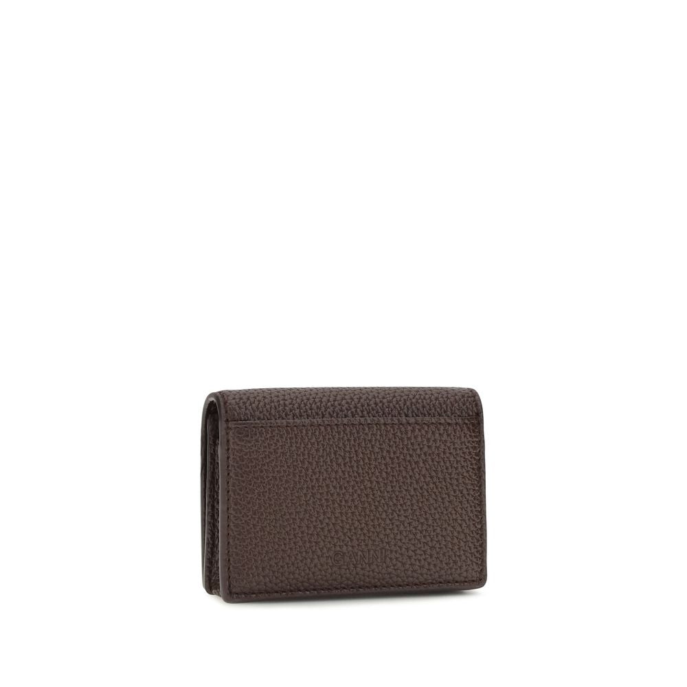 Cardholder Wallet by Ganni for women in tu polyester polyurethane grained leather brown, gold & signature presents a architectural silhouette from the TU Polyester Polyurethane Grained Leather Cardholder Wallet collection, showcasing architectural card-organization compact-design for a architectural finish.