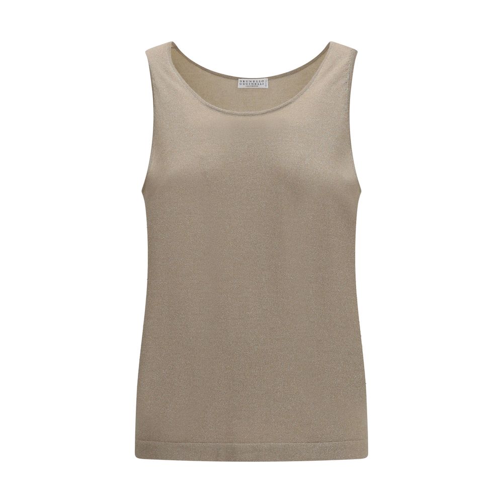 Tank Top by Brunello Cucinelli for women in silk cashmere & polyester beige showcases a sublime silhouette, with sleeveless and round neckline details for a sublime finish.