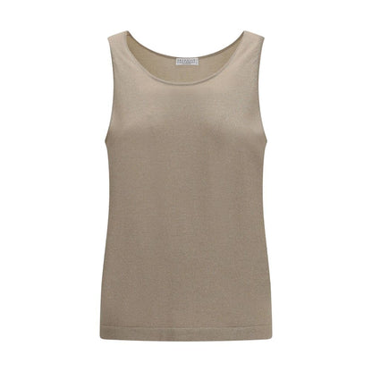 Tank Top by Brunello Cucinelli for women in silk cashmere & polyester beige showcases a sublime silhouette, with sleeveless and round neckline details for a sublime finish.