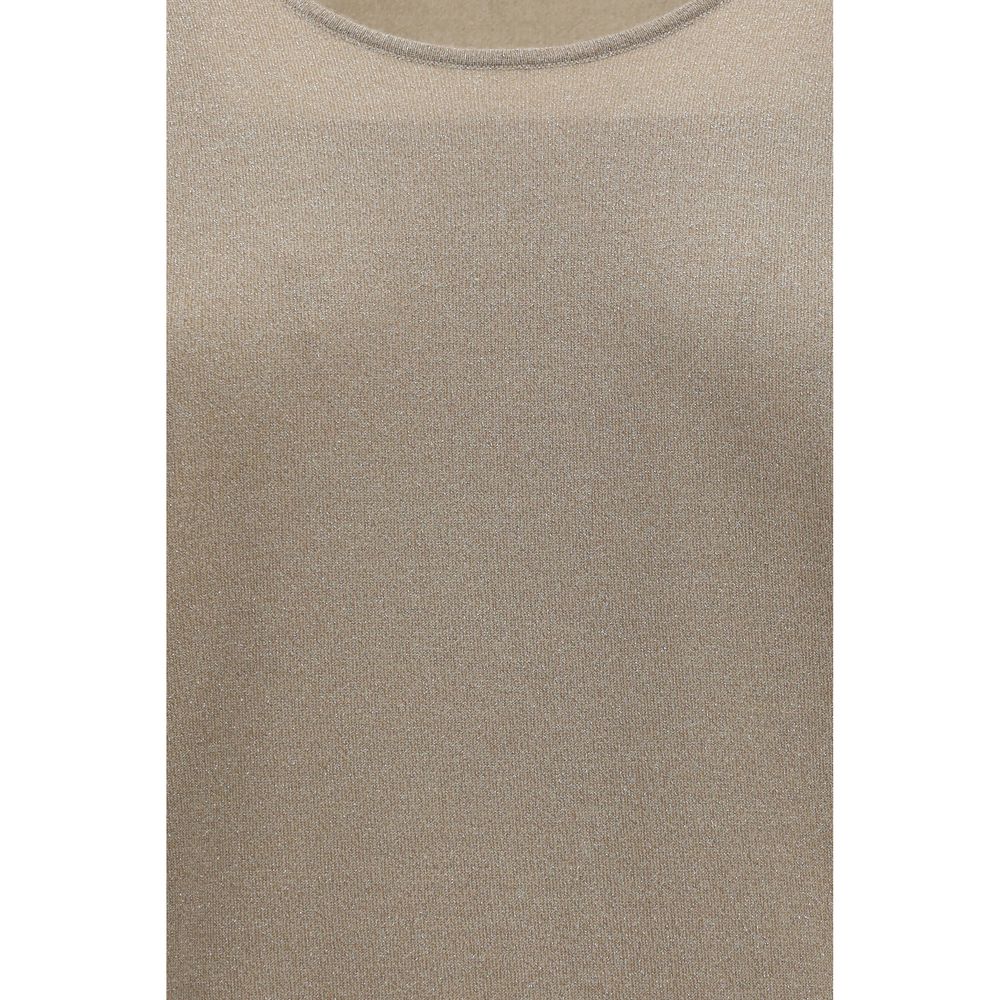 Tank Top by Brunello Cucinelli for women in silk cashmere & polyester beige showcases a streamlined Women's Straight Relaxed Fit Regular Round Neck Silk Cashmere & Polyester Tank Top design with a streamlined and .