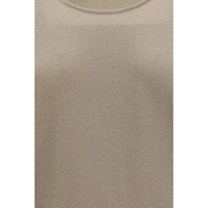 Tank Top by Brunello Cucinelli for women in silk cashmere & polyester beige showcases a streamlined Women's Straight Relaxed Fit Regular Round Neck Silk Cashmere & Polyester Tank Top design with a streamlined and .
