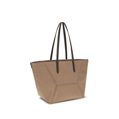 Shoulder Trapeze Handbag by Brunello Cucinelli for women in poly cotton canvas & leather beige features a contemporary silhouette, showcasing a secure , ample , and contemporary shoulder-strap & handle for a sophisticated look.