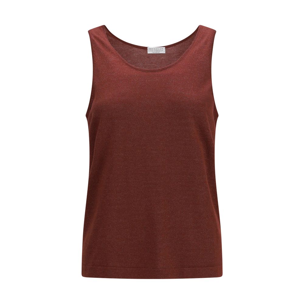Tank Top by Brunello Cucinelli for women in silk cashmere & polyester multicolor showcases a perennial silhouette, artfully detailed with a sleeveless design and a perennial round neckline.