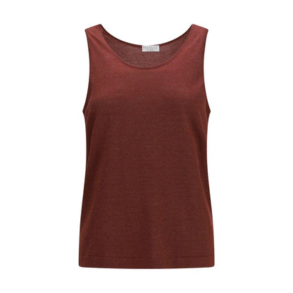 Tank Top by Brunello Cucinelli for women in silk cashmere & polyester multicolor showcases a perennial silhouette, artfully detailed with a sleeveless design and a perennial round neckline.