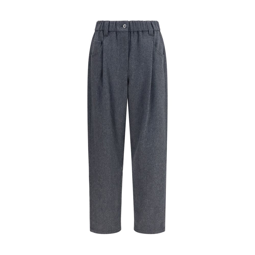 Casual Pants by Brunello Cucinelli for women in merino wool gray features a polished silhouette with a polished straight-leg & regular-fit, reaching a polished long and finished with a polished .