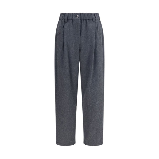 Casual Pants by Brunello Cucinelli for women in merino wool gray features a polished silhouette with a polished straight-leg & regular-fit, reaching a polished long and finished with a polished .