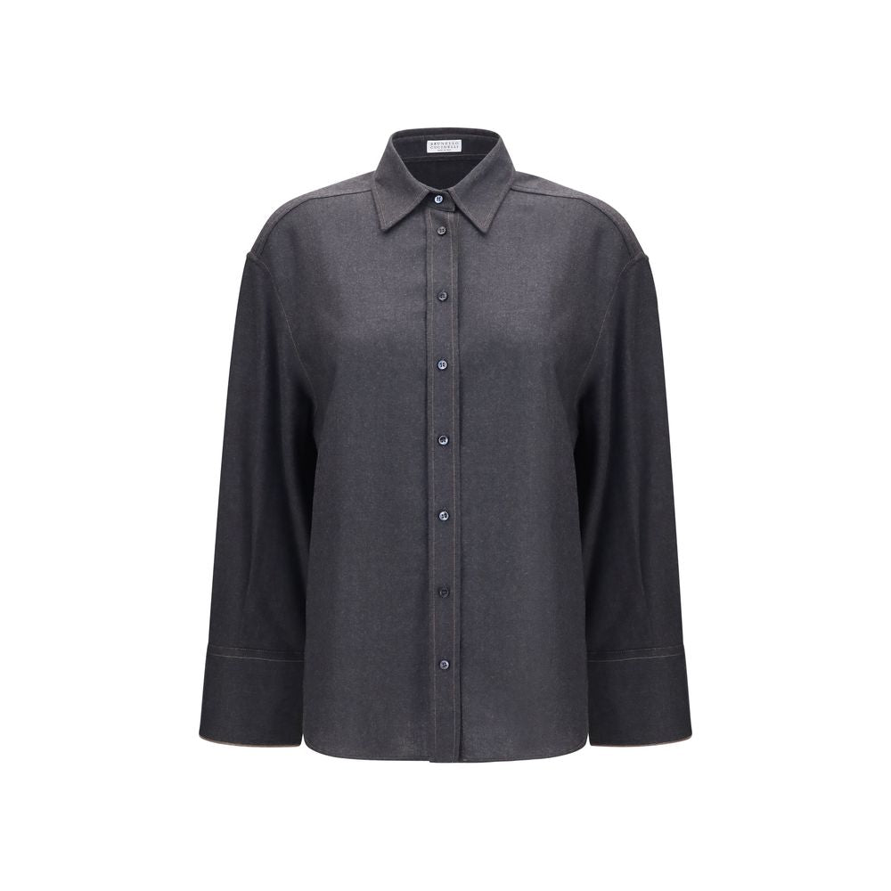 Dress Shirt by Brunello Cucinelli for women in merino virgin wool gray presents a discerning silhouette, showcasing a sophisticated and long-sleeve for a truly discerning finish.