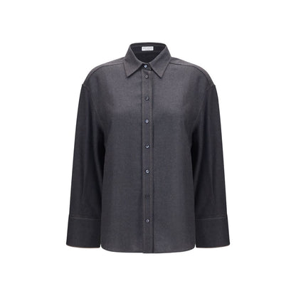 Dress Shirt by Brunello Cucinelli for women in merino virgin wool gray presents a discerning silhouette, showcasing a sophisticated and long-sleeve for a truly discerning finish.