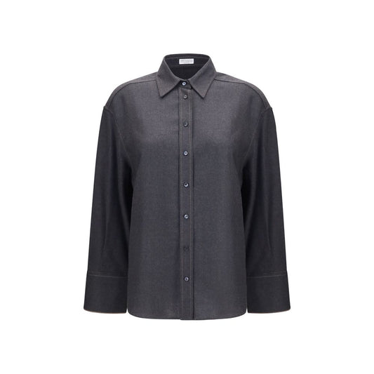 Dress Shirt by Brunello Cucinelli for women in merino virgin wool gray presents a discerning silhouette, showcasing a sophisticated and long-sleeve for a truly discerning finish.