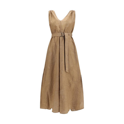 Dress by Brunello Cucinelli for women in polyamide & cotton beige, patterned, floral & signature features an cute silhouette, detailed with a sleeveless and that elegantly flows into a cute midi.