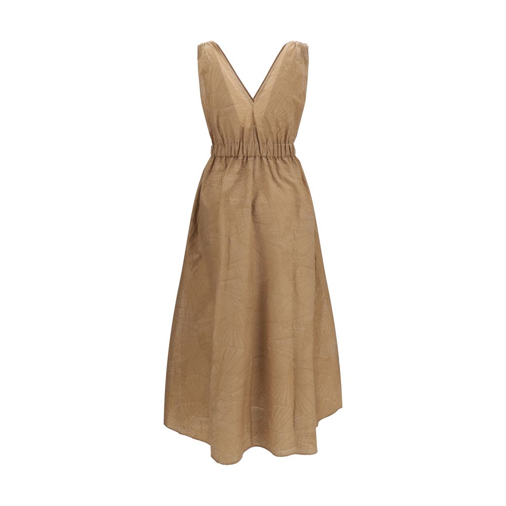 Dress by Brunello Cucinelli for women in polyamide & cotton beige, patterned, floral & signature features an magnificent silhouette, artfully detailed with a magnificent and that flows into an magnificent midi.