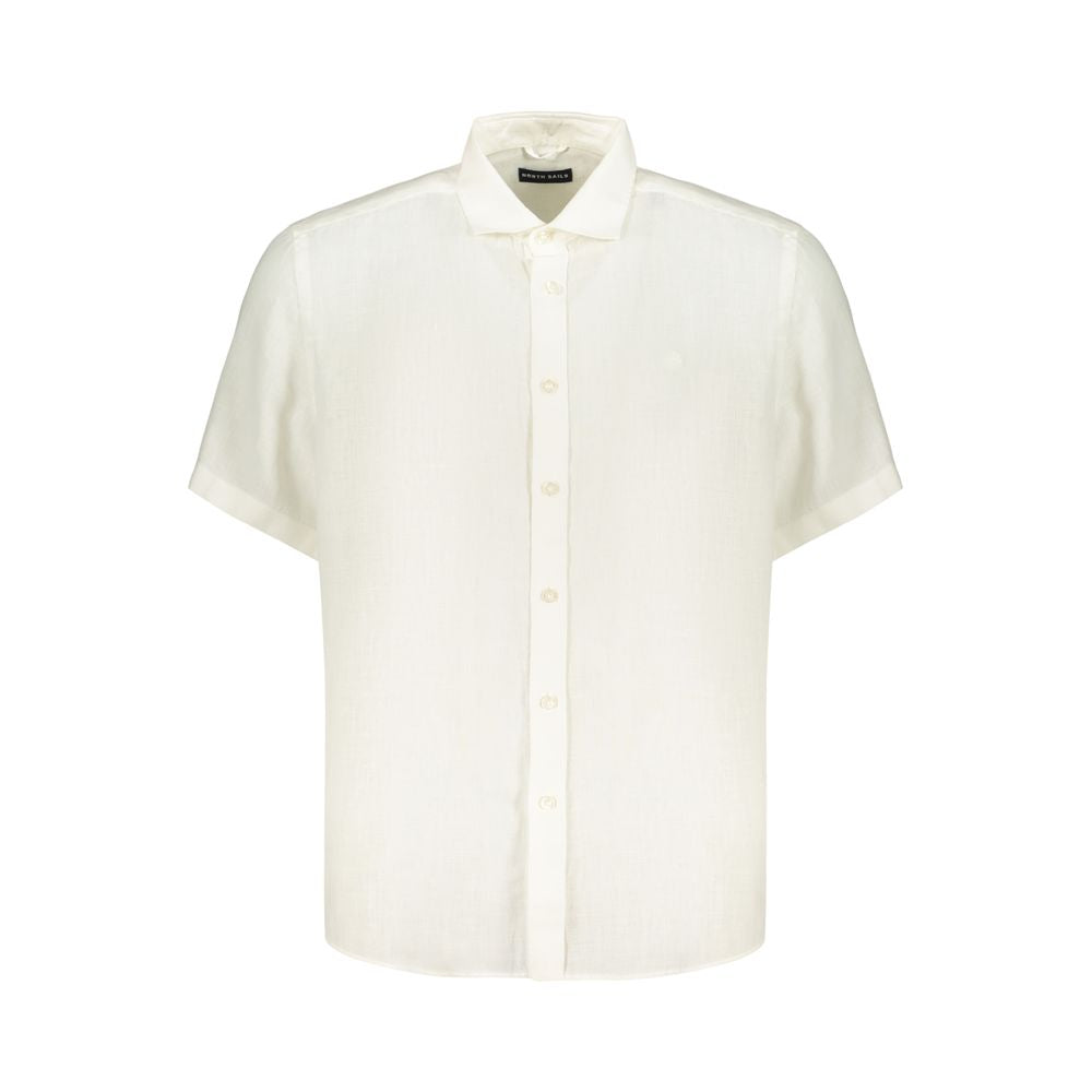 Shirt by North Sails for men in linen white, featuring a nuanced short-sleeve and nuanced spread-collar neckline for a sophisticated finish.