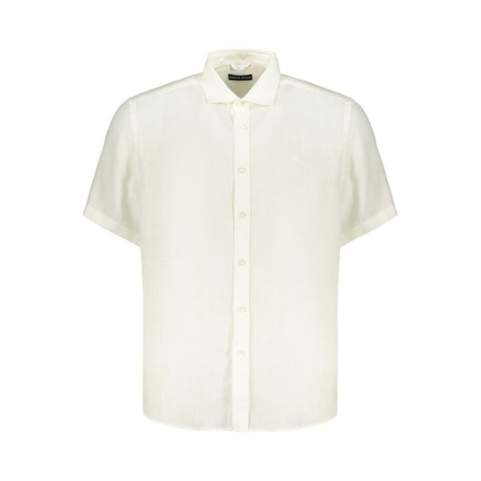 Shirt by North Sails for men in linen white, featuring a nuanced short-sleeve and nuanced spread-collar neckline for a sophisticated finish.