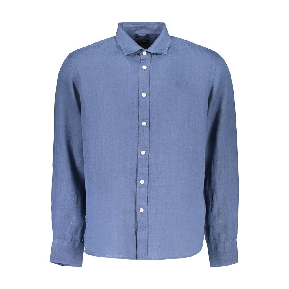Shirt by North Sails for men in linen blue, featuring a nuanced long-sleeve and nuanced spread-collar neckline for a sophisticated finish.